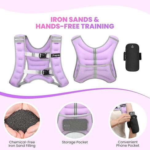 Fragraim Weighted Vest for Women Men - 8lb/10lb/12lb/16lb/22lb Weight Vest with Reflective Stripe, Detachable Phone Pouch, Ideal for Walking, Strength Training, Running, Workout, Cardio in Kuwait