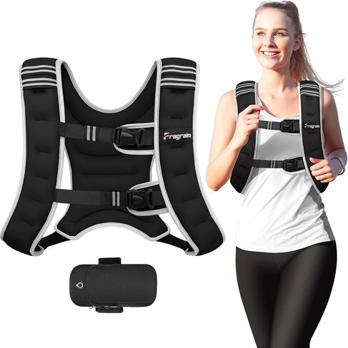 Fragraim Weighted Vest for Women Men - 8lb/10lb/12lb/16lb/22lb Weight Vest with Reflective Stripe, Detachable Phone Pouch, Ideal for Walking, Strength Training, Running, Workout, Cardio in Kuwait