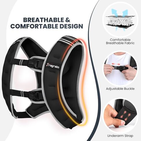 Fragraim Weighted Vest for Women Men - 8lb/10lb/12lb/16lb/22lb Weight Vest with Reflective Stripe, Detachable Phone Pouch, Ideal for Walking, Strength Training, Running, Workout, Cardio in Kuwait