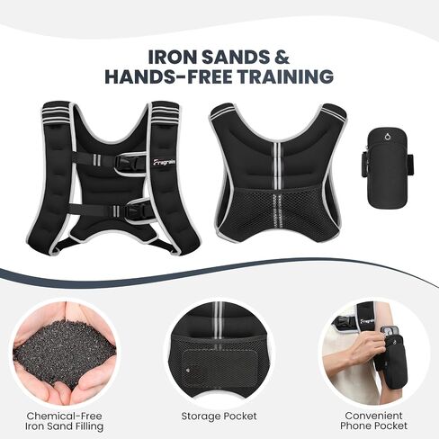 Fragraim Weighted Vest for Women Men - 8lb/10lb/12lb/16lb/22lb Weight Vest with Reflective Stripe, Detachable Phone Pouch, Ideal for Walking, Strength Training, Running, Workout, Cardio in Kuwait