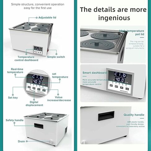 Wzglod Scientific Digital Lab Water Bath ، حمام مائي حراري مع عرض رقمي وغطاء غطاء واقعي للاستخدام المختبر ، 304 بطانة فولاذية من الفولاذ المقاوم للصدأ ، accortud 0.01 ℃ in Saudi Arabia