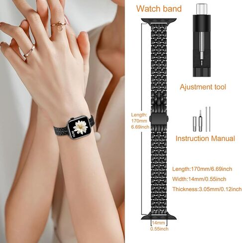 MioHHR Slim Metal Bands Compatible with Apple Watch Band 38mm 40mm 41mm 42mm (Series 10), Thin Chain Stainless Steel Strap Bands for Women iWatch Series 10 9 8 7 6 5 4 SE 3 2 1, Silver in Saudi Arabia