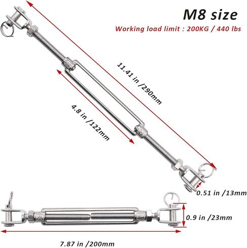 Heavy Duty Turnbuckle 5/16" x 11" Jaw & Jaw,304 Stainless Steel,Adjustable Rigging Hardware for Stage, Marine, Construction (Pack of 2) (M8) in Kuwait