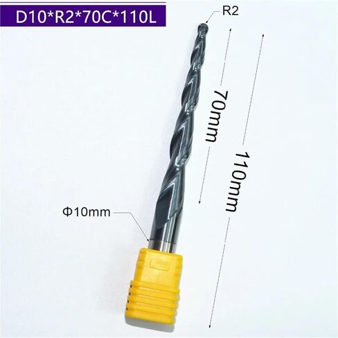 HRC55 Solid Carbide D10*R2*70 * 110L TiALN Coated Taper Ball Nose End Mill,Cone milling Cutter,Spherical Woodworking Router bit(1PCS) in Kuwait