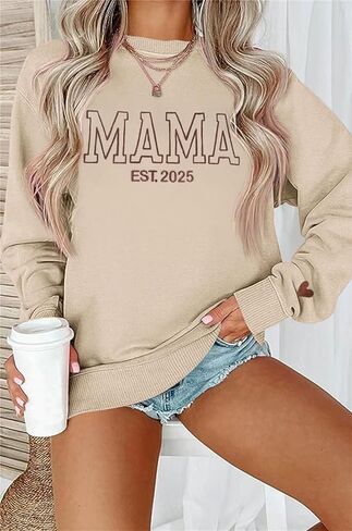 Dressmine Womens Casual Long Sleeve Crewneck Loose Mama Sweatshirt Graphic Shirts Pullover Tops in Saudi Arabia