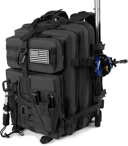 45l Large Fishing Tackle Backpack with Removable Plier Holder & Rod Holders, Green Tactical Bag, Fishing Gear and Tackle Box Organizer, Hiking Rucksack without Tackle Box in Saudi Arabia