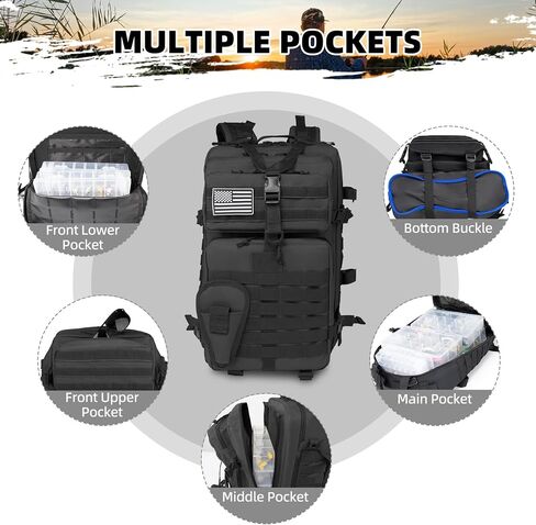 45l Large Fishing Tackle Backpack with Removable Plier Holder & Rod Holders, Green Tactical Bag, Fishing Gear and Tackle Box Organizer, Hiking Rucksack without Tackle Box in Saudi Arabia