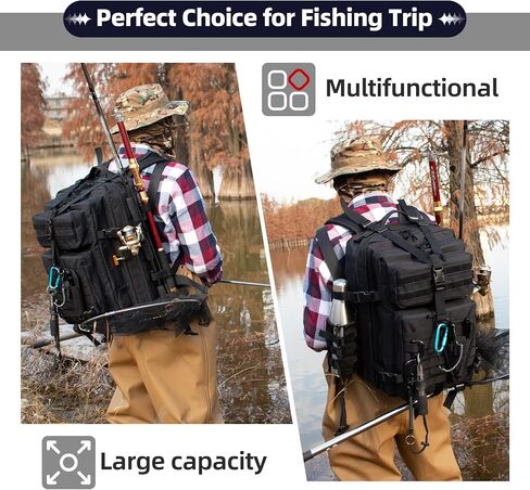 45l Large Fishing Tackle Backpack with Removable Plier Holder & Rod Holders, Green Tactical Bag, Fishing Gear and Tackle Box Organizer, Hiking Rucksack without Tackle Box in Saudi Arabia