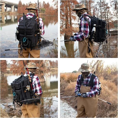 45l Large Fishing Tackle Backpack with Removable Plier Holder & Rod Holders, Green Tactical Bag, Fishing Gear and Tackle Box Organizer, Hiking Rucksack without Tackle Box in Saudi Arabia