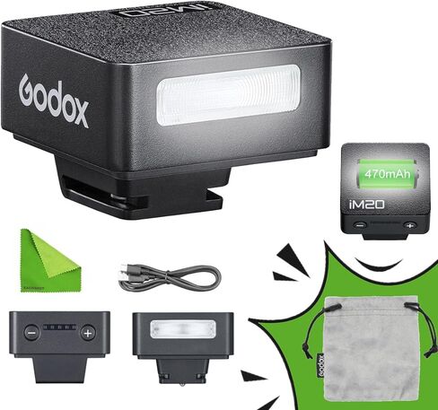 Godox IM20 Mini Flash للكاميرا مع البطارية المدمجة ، Conpact & GN10/470 MAH USB-C الشحن والأحذية الساخنة المتوافقة مع Sony ZVE10 ، ZV1 ، A7III/RICOH GR3 ، GR3X/FUJIFILM F1 ، ليس لـ ZV-1F (أبيض) in Saudi Arabia