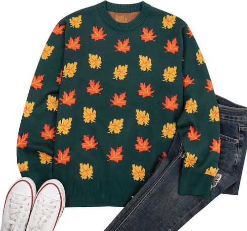 LUKYCILD Fall Sweaters for Women 2025: Autumn Leaves Print Sweater Long Sleeve Graphic Pullover Casual Crewneck Tops in Saudi Arabia