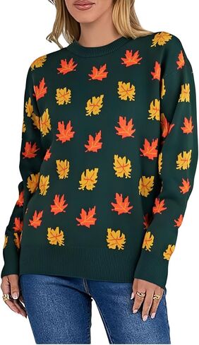 LUKYCILD Fall Sweaters for Women 2025: Autumn Leaves Print Sweater Long Sleeve Graphic Pullover Casual Crewneck Tops in Saudi Arabia