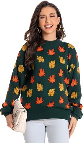 LUKYCILD Fall Sweaters for Women 2025: Autumn Leaves Print Sweater Long Sleeve Graphic Pullover Casual Crewneck Tops in Saudi Arabia