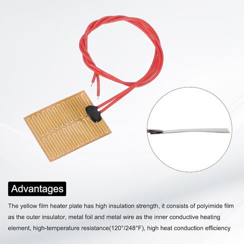 Meccanixity 2pcs لوحة تسخين فيلم تسخين ، 1W 5V وسادة حرارة بوليميد ، عناصر سخان PI اللاصقة فيلم 40mmx30mm in Saudi Arabia