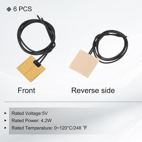 MECCANIXITY 6pcs Heater Film Heating Plate, 4.2W 5V Polyimide Heat Pad Adhesive PI Heater Elements Film 32mmx32mm Heater Strip for Constant Temperature in Saudi Arabia