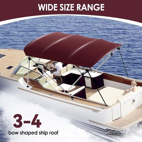 BIMINI BOAT TOP COVER SUN SUNGE 3-4 BOY BOAT CANOPY تشمل 4 أحزمة 2 من الأشرطة الدعم الخلفي أقطاب متزايدة تخزين الصلابة مع إطار 1 "من الألومنيوم (بورغوندي ، 4 Bow 8'l x 54" H x 85 "-90" W) in Kuwait