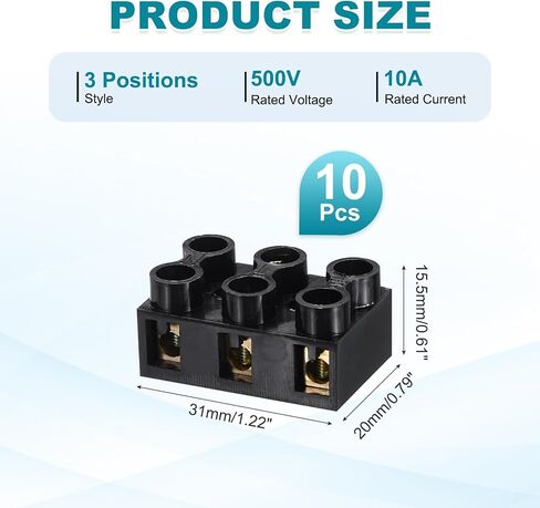 MECCANIXITY 10pcs Dual Row Terminal Block, 2 Positions 500V 10A Screw Terminals Strip, Cable Barrier Block Strip for Home Appliances, Electronic Circuits, Black in Saudi Arabia