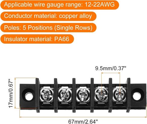 UXCELL 5 PCS 5 مواضع كتلة طرفية 300V 20A 9.5MM ملعب صفوف واحدة 5 دوائر DIN ROW ROW MERTINALS Strip in Kuwait