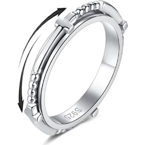 Anxiety Ring for Women: Sterling Silver Fidget Jewelry Spinner Band Rings for Girls Stackable Spinning Rings Anti Stress Relieving Jewelry Gifts