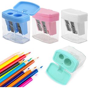 مبراة أقلام رصاص بفتحة مزدوجة، 4 قطع مبراة يدوية لأقلام الرصاص أو أقلام التلوين العادية والكبيرة الحجم، مبراة أقلام ملونة، محمولة لهدايا اللوازم المكتبية المدرسية in Kuwait