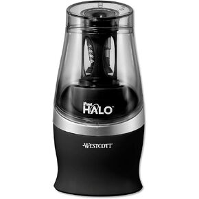 Westcott Halo Colored Pencil Non-Stick Electric Sharpener, Ac-Powered, 3.5 X 6.75, Black/Silver