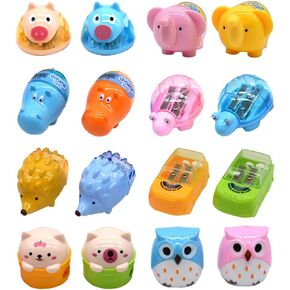 Cartoon Animal Pencil Sharpeners, Cute Two-Holes Plastic Pencil Sharpener, School Student Stationery Supplies (Set of 16)