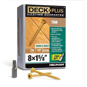 Deck Plus 48411 Wood Screws #8 x 1-5/8", Tan, 1lb Box