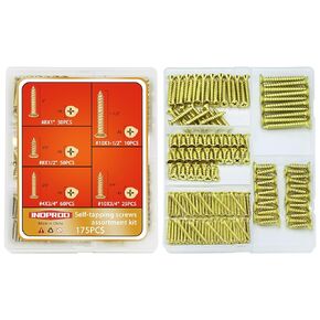 #8 x 1/2" Wood Screw, Phillips Flat Head Self Tapping Screws, Brass Plated Carbon Steel, Brass Plated Screws for Wood, Wood Screws #8 X 1/2 Inch, 200Pcs