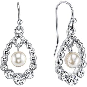 1928 Jewelry Women's Faux Pearl And Crystal Clip On Drop Earrings