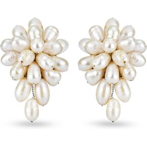 AeraVida Pasty Forest Cultured Freshwater White Pearl Grape Clip On Earrings | Non-Piercing Peal Earrings for Women | Bridesmaids Accessory | Pearl Jewelry Gift