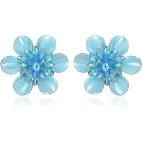 AeraVida Gorgeous Flowers in Shimmering Shades of Light Blue Crystal Bead Cluster Clip-on Floral Earrings for Unique Nature Inspired Fashion Accessories with a Colorful Floral Vibe
