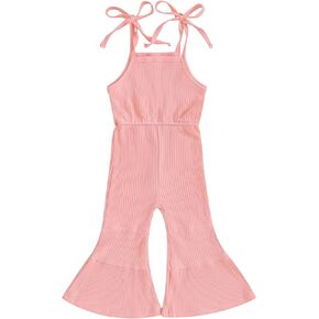 Summer Clothes Infant Toddler Baby Girl Solid Ribbed Sleeveless Halter Romper Jumpsuit Overall Pants One Piece Outfit