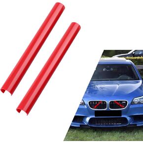 2 PCS Car Grille Trim Strip, 11.02" x 1.18" ABS Snap-on Mid-grid Nose Hair Water Tank Pipe Insert, Auto Sports Style Personalized Accessories, Compatible with BMW 5/6/7 Series, F01 (Red)