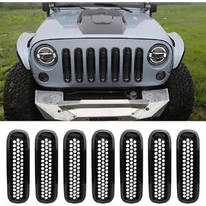7 Pack Grill Inserts Fit for Jeep Wrangler JK, Black Front Mesh Grille Cover Guard Compatible with 2007-2017 Jeep Wrangler JK JKU 2-Door & 4-Door Accessories