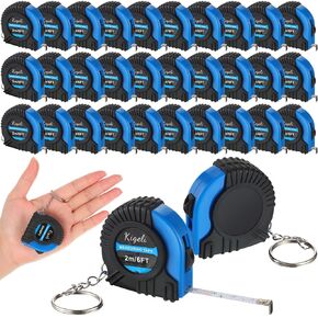 Kigeli 50 Pcs 6ft/2 Meter Mini Measuring Tape Keychains Small Tape Measure Keychain Bulk Set Functional Mini Retractable Measuring Tape Keychains with Slide Lock for Engineer Crafter (Yellow)