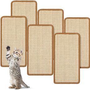 Mixweer 6 Pcs Wall Mounted Cat Scratching Post Floor or Wall Mounted Vertical Cat Scratch Pad 9.8 x 19.7 Inch Sisal Cat Scratching Pad Scratch Mat for Couch Wall Window Perch Wall Furniture