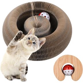 FluffyDream Magic Organ Cat Scratching Board, Interactive Scratch Pad with a Ball, Cat Scratcher for Grinding Claw, Recyclable and Durable, Furniture Protector, Retractable, Brown, Reversible in Kuwait
