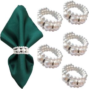 Napkin Ring Elegant Bling Modern Pearl Beaded Use for Holiday Dinner Party Birthday Party Wedding Banquet Holder Napkin Rings Set of 6