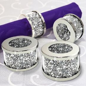 Crystal Glass Napkin Holder Silver Diamond Napkin Rings Pack of 6 Pieces, Glam Crushed Diamond Table Settings Bling Serviette Buckles Cloth Holder