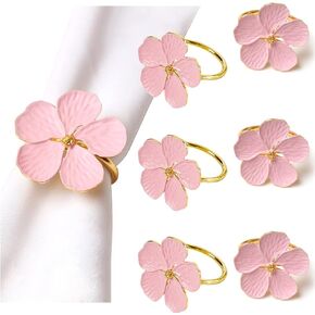 Gold Napkin Rings Flower Napkin Holders Set Napkin Buckle for Halloween Table Decor-Pack of 6