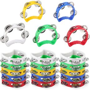 20 Pack Plastic Percussion Tambourine, 4 Inch Half Moon Musical Tambourines with 4 Bells, Mini Handheld Tambourine for Family, School