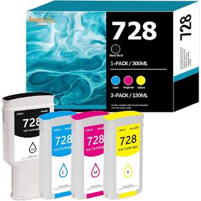 728 Ink Cartridges 4-Pack (300ml Matte Black / 130ml Cyan/Magenta/Yellow) Lomenti Compatible HP 728 Ink Cartridge F9J68A F9J67A F9J66A F9J65A for DesignJet T830 MFP & T730 Large Format Plotter Printer