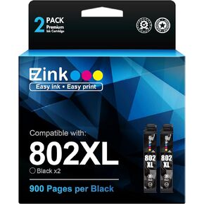 E-Z Ink Remanufactured Epson 802 Ink Cartridges Replacement for Epson 802XL 802 XL T802XL T802 XL Ink Cartridges to use with Workforce Pro WF-4740 WF-4730 WF-4720 WF-4734 EC-4020 EC-4030 (2 Black)