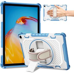 حافظة كمبيوتر لوحي Fire HD 10 لإصدار 2023 من الجيل الثالث عشر مع حزام يد بمسند دوار 360 درجة (بدون واقي شاشة، للأطفال) حافظة متينة مقاومة للصدمات بطبقة مزدوجة، لهاتف Sony Nokia iPhone مقاس 10 بوصات