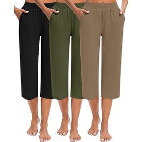 Locoowai 3 Pack Women's Capri Pants Capri Joggers Loose Cropped Workout Sweatpants Running Lounge Pants with Pockets