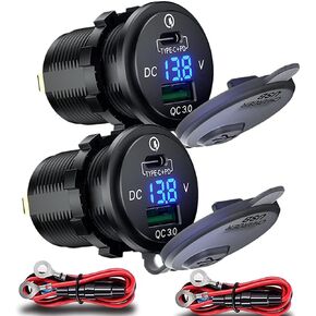 [عبوتان] منفذ USB 12 فولت، مقبس شاحن سيارة USB من النوع PD وQC 3.0 شاحن سريع 12 فولت/24 فولت مقبس مقاوم للماء 63 وات مقبس شاحن USB مزدوج توصيل الطاقة للدراجات النارية والقوارب البحرية RV ATV in Kuwait