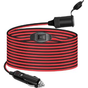 ON/OFF Switch 13FT Cigarette Lighter Extension Cord Heavy Duty 12v Cigarette Lighter Plug to Socket 15A Fuse and LED Indicator