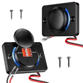 ELECTOP RV USB Outlet 12V Wall Mount, Quick Charge 3.0 Dual USB Car Charger Socket Power Outlet, 12V 24V USB Outlet Automotive USB Port Panel Mount Fast USB Charger with LED Indicator Protective Cap