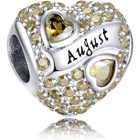 Birthstone Charms fit for European charm Bracelets Charms 925 Sterling Silver Heart Bead Happy Birthday Charms for Women