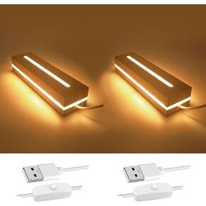 5.9 Inch Wooden Rectangle Light Base, Double Laminated Acrylic Sheet Wood Rectangle Light Base Rectangle Led Lights Display Base Wooden Lighted Base Stand (Warm Light)